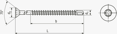 BN 50150 Flat countersunk head self-drilling wood screws with cutting ribs under the head